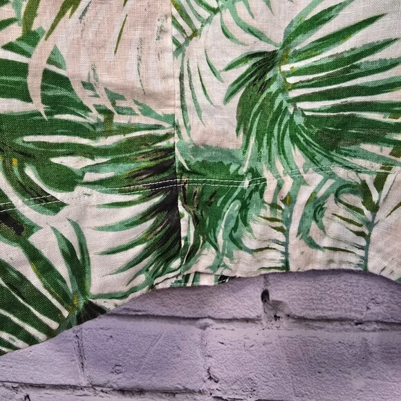 WOMENS TAHARI SHIFT DRESS LINEN WHITE WITH TROPICAL GREEN LEAF PRINT SIZE SMALL - Picture 4 of 6